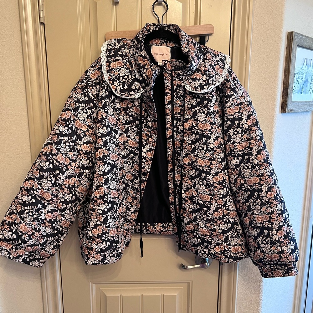 Ivy City Co Black and Cream Floral Jacket